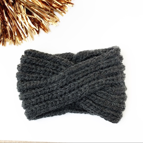 Chunky Cozy Winter Knit Headband- DARK GRAY - Picture 2 of 9